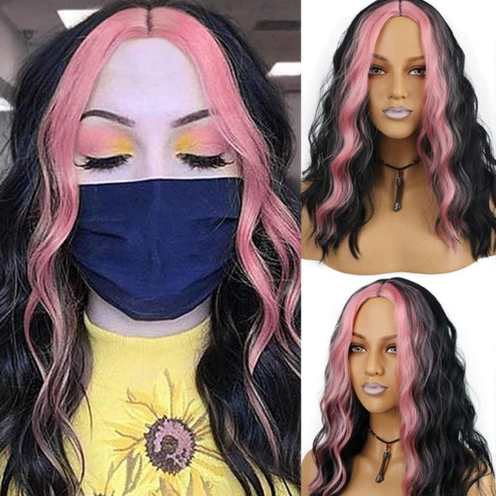 Black PINK Wavy Middle Part Wigs